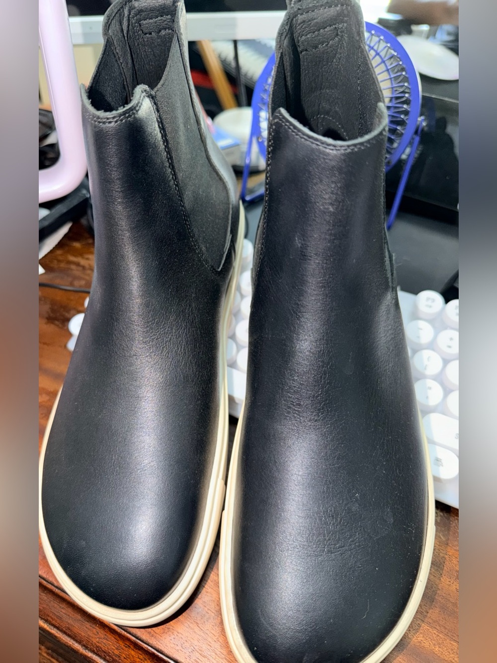 Birkenstock Black Leather Bend Chelsea with Cream Sole